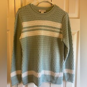 Christopher & Banks Seafoam Green & White Striped Crewneck Sweater